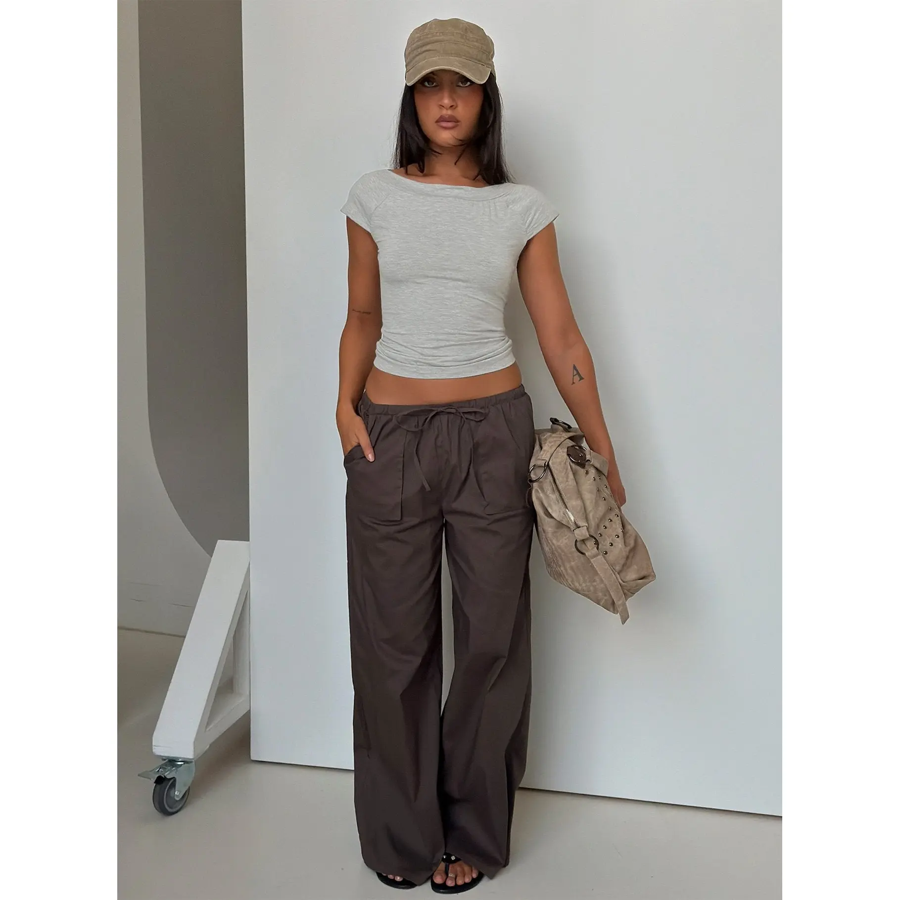 Toren Drawstring Straight Leg Pants Charcoal