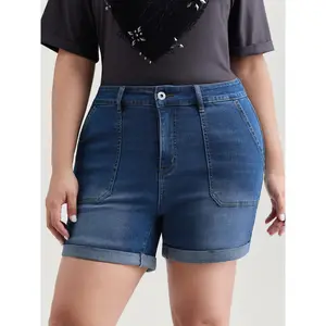 【Summer Turn-Up】BlOOMCHIC plus size Elastic Back-Waist Skinny-Fit Denim Shorts [M-6X] 2026 Summer Pick for Mother's Day