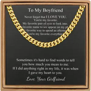 To My Boyfriend Cuban Link Chains for Men, Gold Chain Cuban Link Gift for Him, Promise Necklace for Boyfriend Silver Gold, Message Card Jewelry