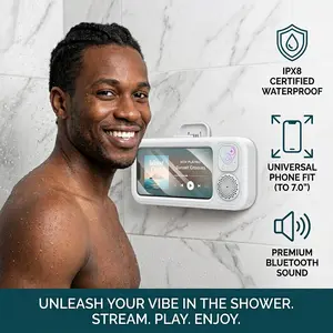 Bluetooth 5.3 Speaker Shower Phone Holder IPX5 Waterproof, 360° Surround Stereo Sound Universal Bathroom Bracket