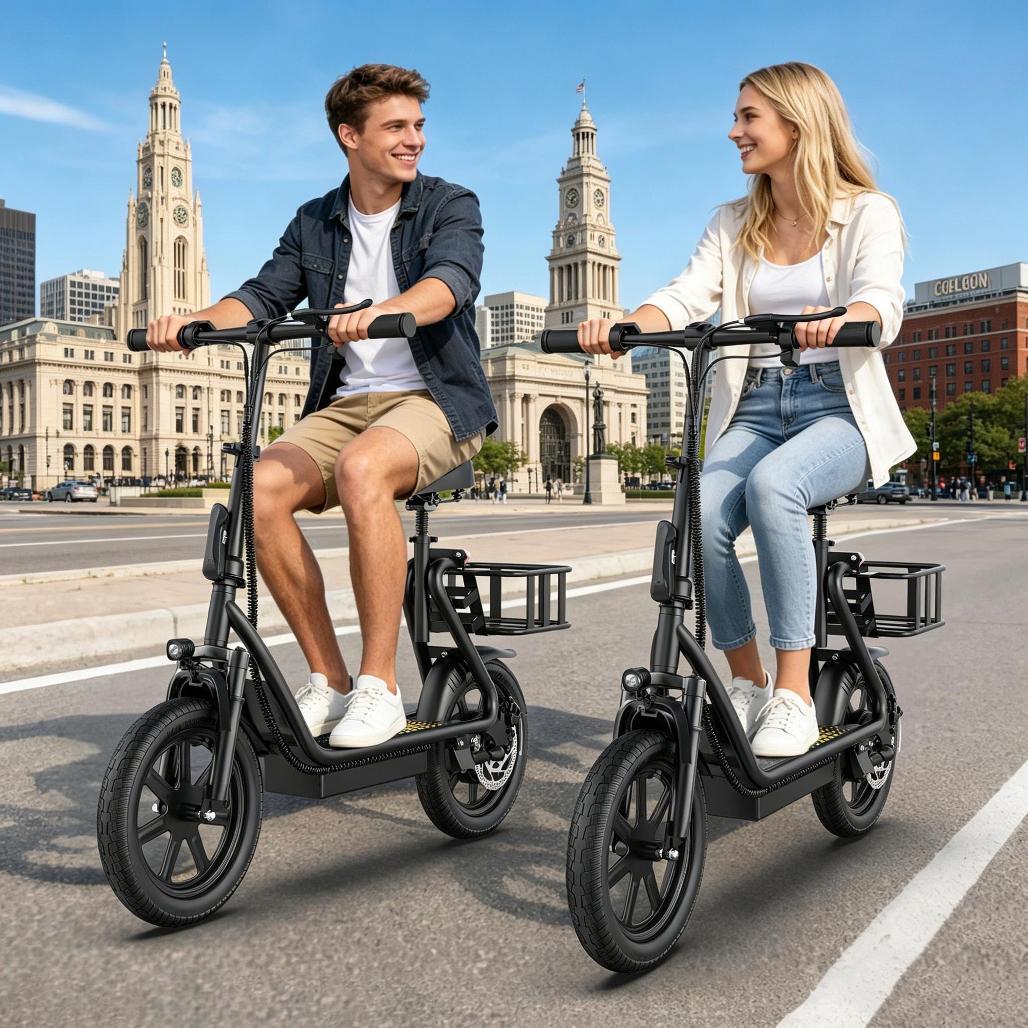 48V 10.4Ah Adult Electric Scooter with Seat, Powerful Motor, 22MPH Max Speed, 21-27 Mi Driving Range, Pet-Friendly Design, and Convenient Rear Basket,summervibes