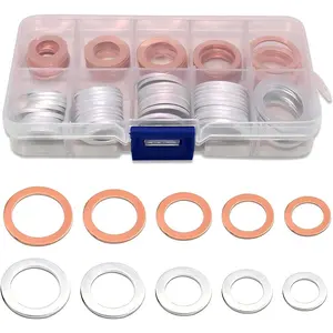 100 count Oil Drain Plug Gasket, Heat Resistant Copper Crush Washer Oil Sealing Gaskets with Storage Case, Flat Ring Drain Plug Crush Washer Seals Kit,  for