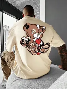 Men's Cartoon Bear Graphic Print Round Neck Tee, Summer Clothes Regular Fit Casual Fashion Streetwear Drop Shoulder Short Sleeve T-shirt for Summer, Summer Outfits 2024, Men's Top for Daily Wear