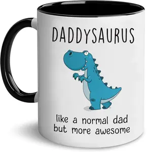 Daddysaurus Like A Normal Dad But More Awesome Coffee Mug, Funny Gifts For Dad From Daughter Son, Cute Dinorsaur Cup For Daddy, Fathers Day Ideas, 11 15oz Washable Ceramic Cup