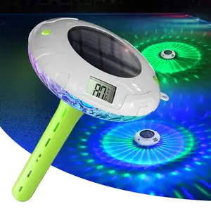Pool Thermometer Easy to Read, Solar Pool Light with 8 RGBW Color Modes,  Dightal Displays for Inground Above Ground Pools (Green)