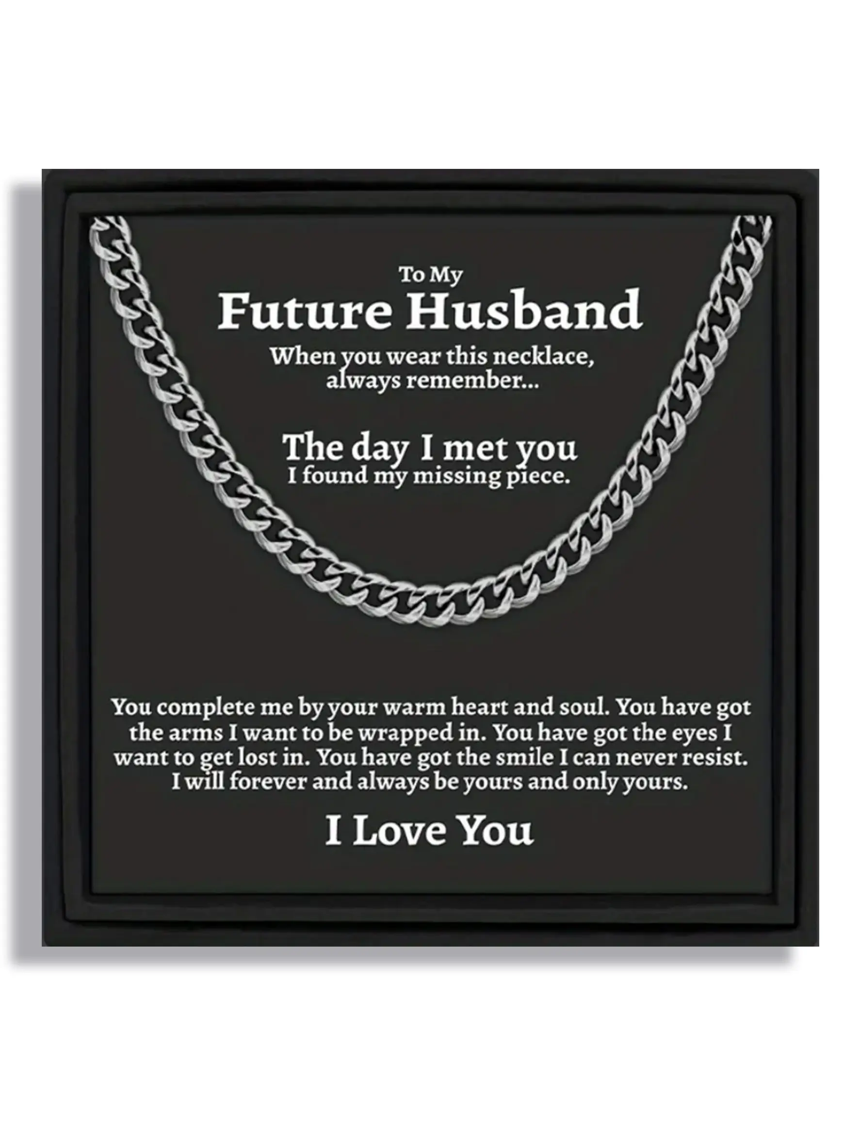 To My Future Husband Hip-Hop Style Cuban Link Design Chain Necklace Chain Jewelry Stainless Steel Geometric Pattern | Sentimental Necklaces With Message Card & Gift Box | Perfect All Seasons Wear Valentine's Day/Christmas/Birthday/Party/Anniversary Gift