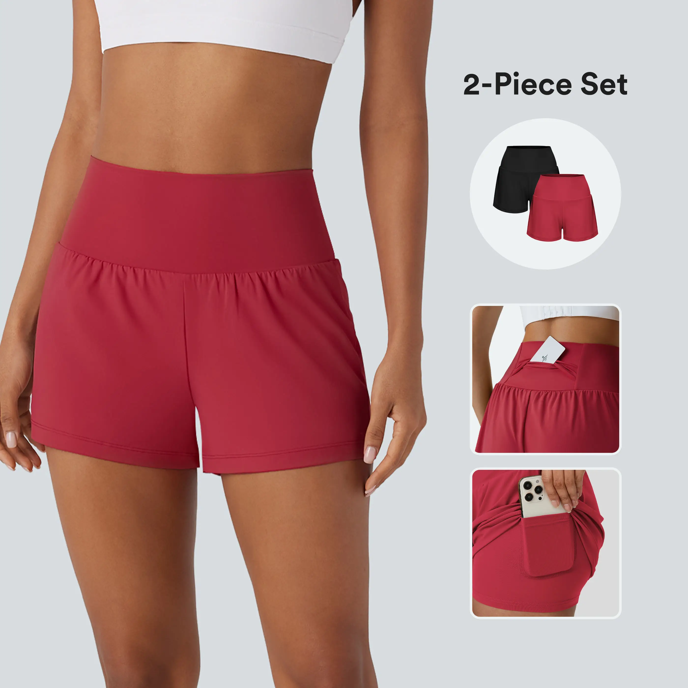 Halara 2-Piece Super High Waisted Back Pocket & Side Hidden Pocket 2-in-1 Yoga Shorts 3" Set #RushReady2025