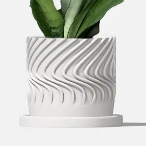 Swirl Planter Pot with Drainage and Drip Tray, Multiple Sizes and Colors