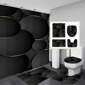 Creative Minimalist Geometric Texture Print Bath Shower Curtain Set, Bathroom Decoration Accessories, Background with Edges, Waterproof, Includes 12 Hooks