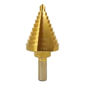 Step Drill Bit for Metal, Titanium Coated, Double Cutting Blades, High Speed Steel, Short Length Drill Bit, Total 10 Sizes from 1/4" to 1-3/8", for Steel Sheets Aluminum Copper Plastic Wood