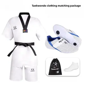 Cotton Taekwondo Short Sleeve Clothing Taekwondo Shoes Adult Children Professional Training Beginner Men's and Women's Dojo
