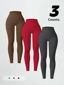 Women's High-Waisted Ribbed Yoga Pants, Tight-Fitting Plain Fabric, Fall Season Sportswear, No Visible Seam Design, Kardashian Style