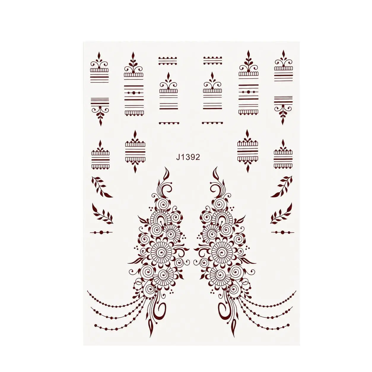 Brown Mehndi Floral Temporary Tattoo Sheet
