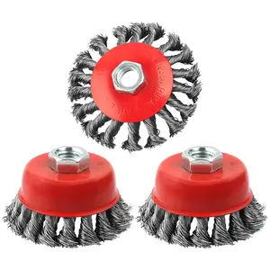 3 Pack Wire Wheel Brush for Angle , 4 Inch Angle  Wire Wheel, Wire Wheels for 4 1/2 Angle  -5/8 Inch Threaded Arbor ,0.02 Inch Carbon Steel Wire Brush for Angle