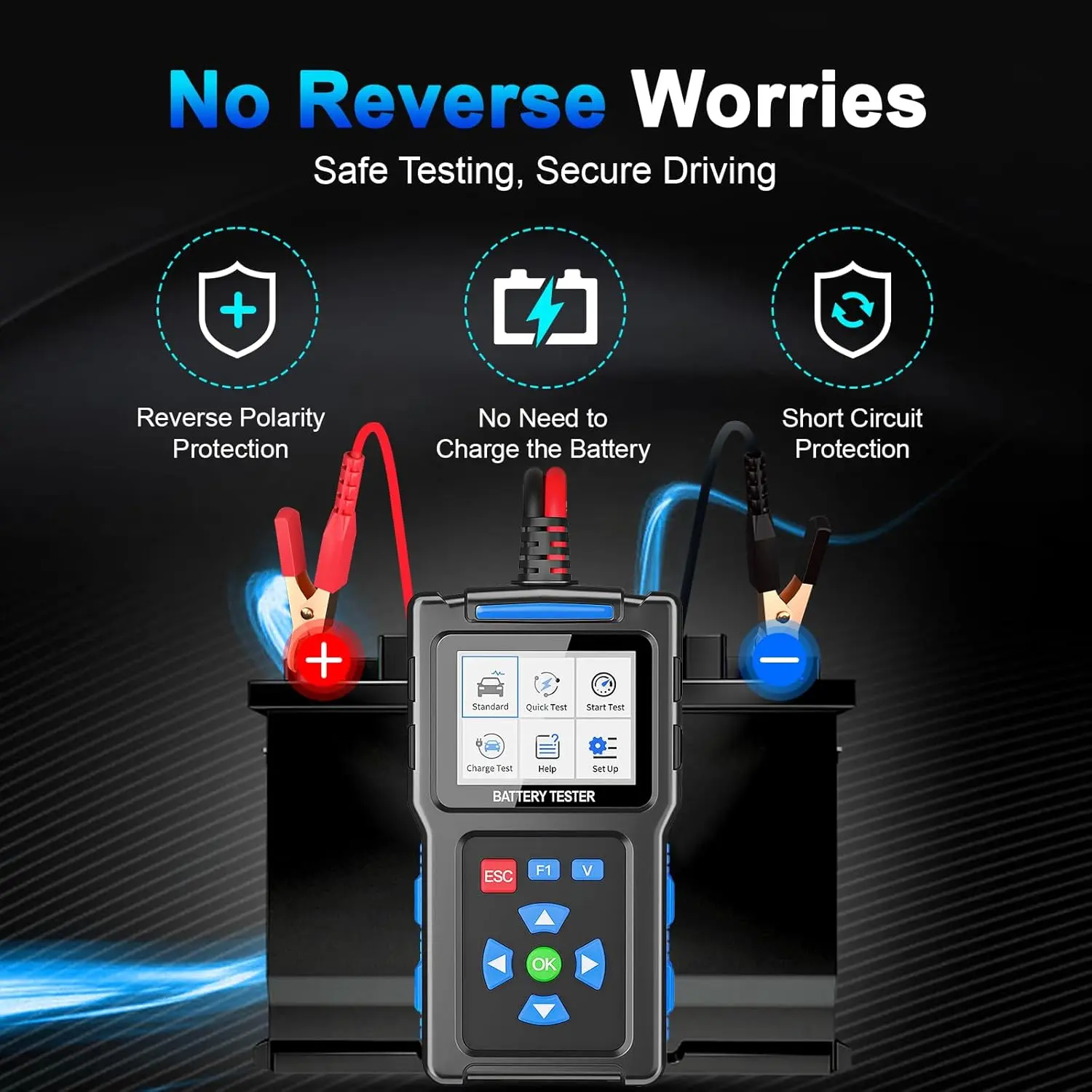 TOPDIAG 12V Car Battery Tester, Battery Load Tester Automotive 24V Alternator Starter Tester Digital Auto Battery Analyzer Charging Cranking System Tester for Car Truck Marine Motorcycle Boat,20-2000 CCA Car Battery Tester,BT300