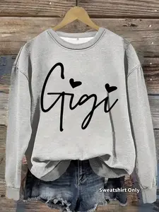 Women's "Gigi" Letter Print Crew Neck Round Neck Sweatshirt, Casual Long Sleeve Pullover for Fall & Winter, Ladies Clothes for Daily Wear, Hoodie, Tops