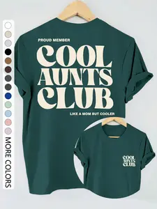 Women's Cool Aunts Club Letter Print Round Neck Tee, Casual Short Sleeve Crew Neck T-shirt for Daily Wear, Ladies Summer Sleepwear, Top, Casual Style Tee