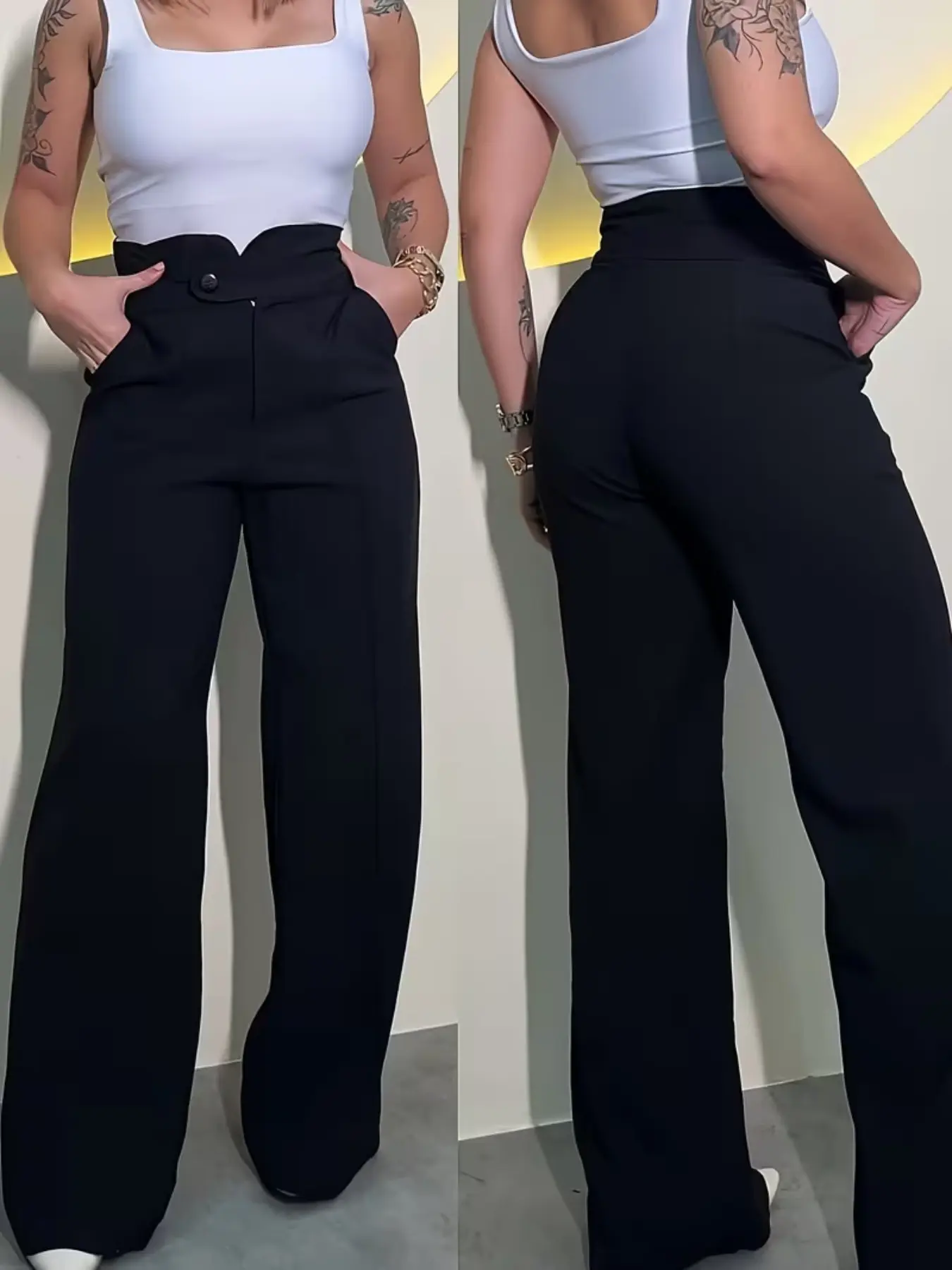 New European and American Style Women's Long Pants, High Waist Wide Leg Button Pants, Cool and Chic, Perfect for Outdoor and Office Wear