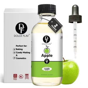 Dolce Flav Apple Flavoring Extract (Oil-Soluble) 2 Oz - Natural Sweet-Tart Flavor for Baking Candy & Cosmetics - Dye-Free Alcohol-Free Precision Dropper Included