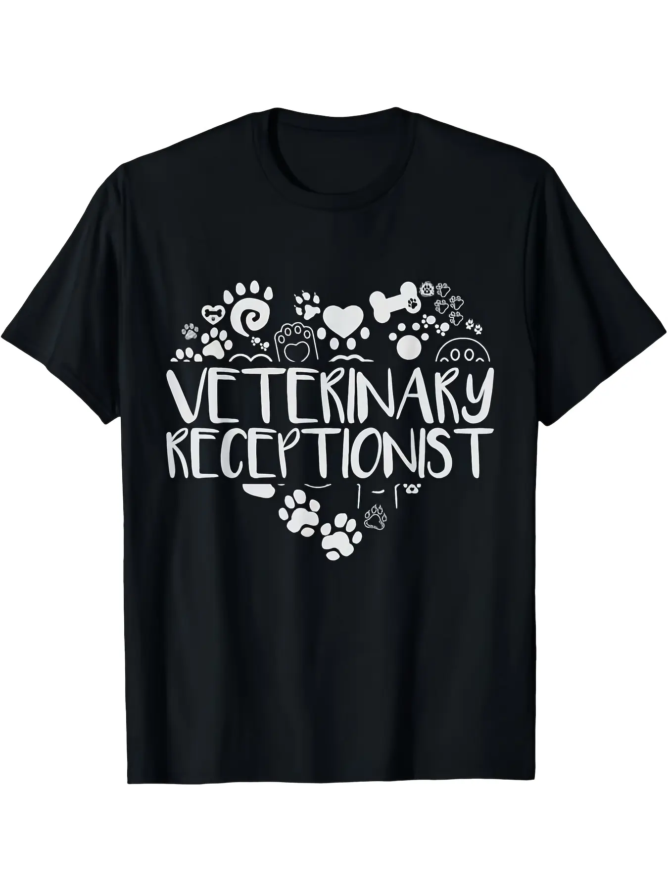 Black T-Shirt for Veterinary Receptionists And Vet unisex soft cotton short sleeve t shirt, vintage graphic casual tee for men women teens, perfect birthday holiday gift for camping travel gym daily street  wear