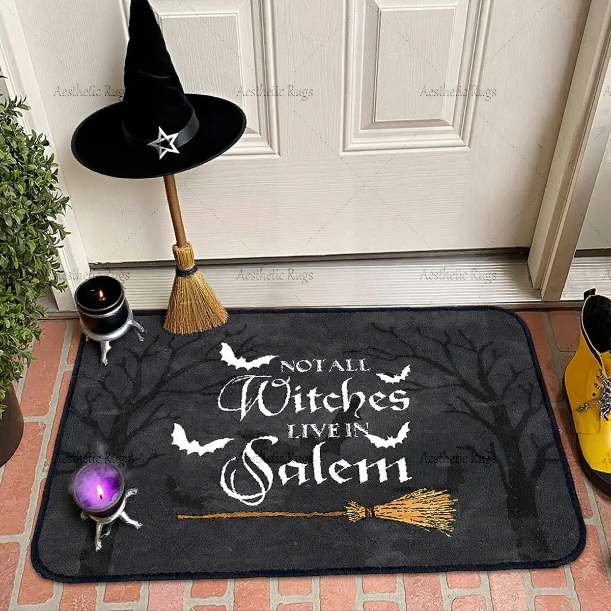 Halloween Witch Theme Door Mat, Soft Plush Rug for Entryway, Comfortable Home Decor, Home Decorative Rug, Ideal for Bathroom, Living Room, Bedroom, Fluffy Rugs