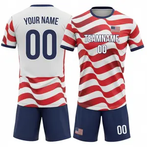 Personalized Patriotic Soccer Uniform Set, Custom Name Number Red White Blue Sports Outfit