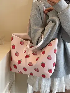 Large Capacity Women's Tote Bag, Beautiful Strawberry and Cherry Design, Stylish Handbag for Daily Use, Perfect Gift Idea