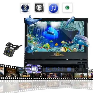 1 DIN 7 inch + Rear View Camera Retractable Autoradio Car Stereo Radio MP5 Bluetooth/USB/TF/Aux-in HD Touch Screen Cassette