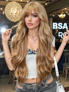 Full Bangs Wig with Bangs, Long Curly Bob Hair for Women, 30 Inches, Heat Resistant Synthetic Fiber, Synthetic Curly Wigs, Perfect for Parties and Daily Use