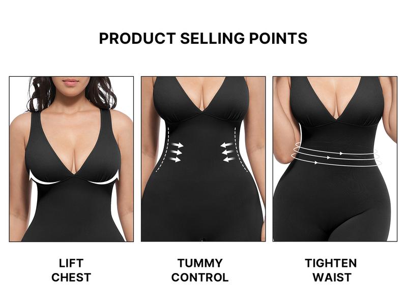 Deep V Shapewear with Chest Support Breathable High-Waisted Tummy Control Jumpsuit