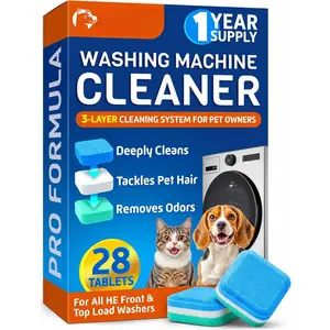 Washing Machine Cleaner Tablets for Pet Owners Pro - Front & Top Load HE Washers - Removes  Buildup  Odors &  - 28 Tablets 1-Year  - Septic Safe Deep Clean