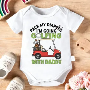 2026 Cute Newborn Baby Bodysuit with Going Golfing With Daddy Cart Print, 100% Cotton Short Sleeve Romper All Seasons, Funny Casual Onesie for Baby Boys Girls, Indoor Outdoor Infant Clothes 0-2T, Perfect Baby Gift