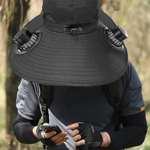 2026 Wide Brim Sun Hat with 2 Solar Fan,Sun Bucket Hat for Men or Women Fishing Outdoor Hiking Camping Gift for Father Husband Boyfriend