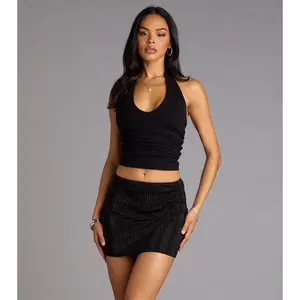 Glitzy Sheen Rhinestone Knit Mini Skirt Glitzy Sheen Rhinestone Knit Mini Skirt