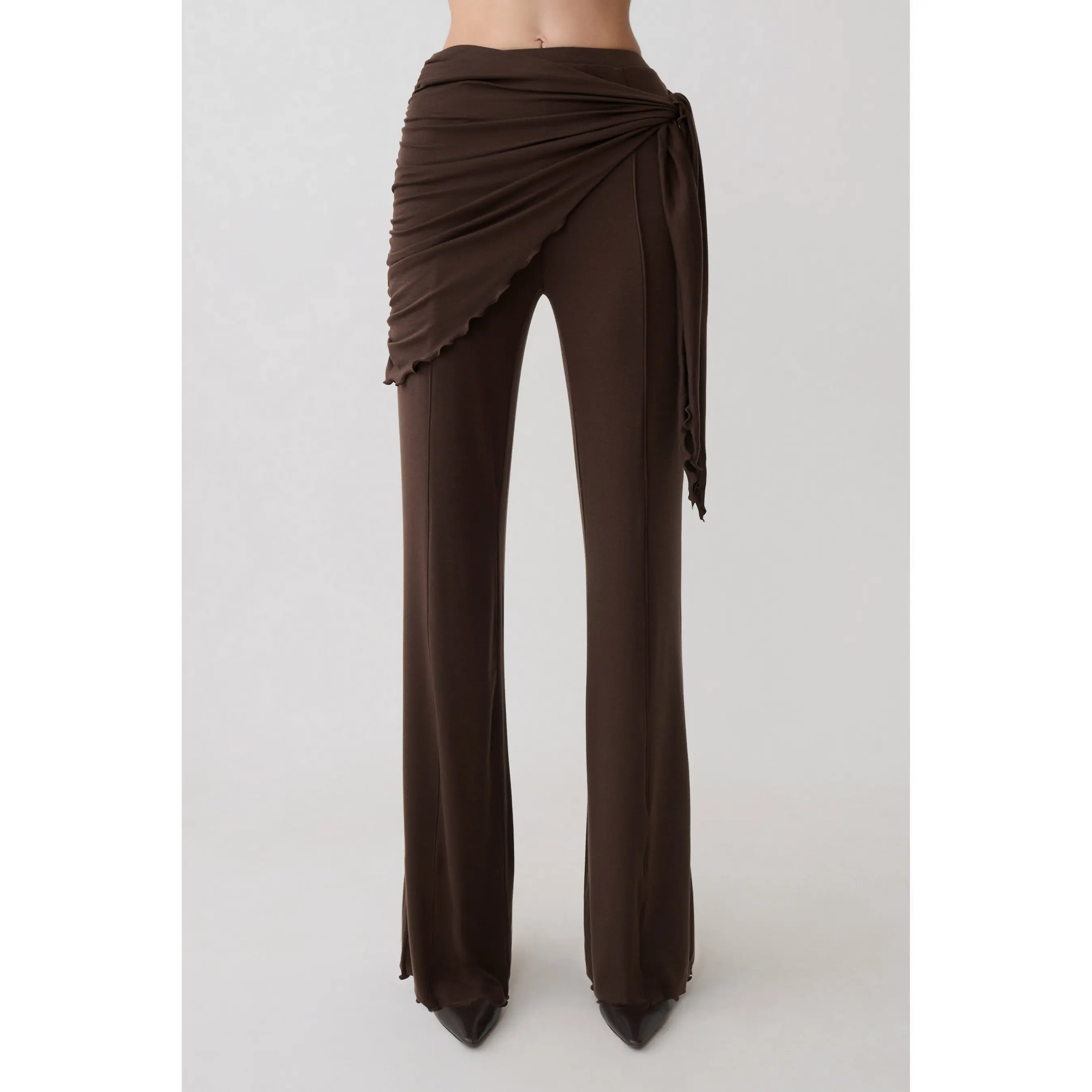 Anfie Straight Leg Pants With Waist Wrap - Dark Chocolate