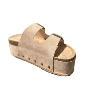 Platform Buckle Sandals - Beige Suede Style Footwear with Unique Design Elements Women Stylish Wedges