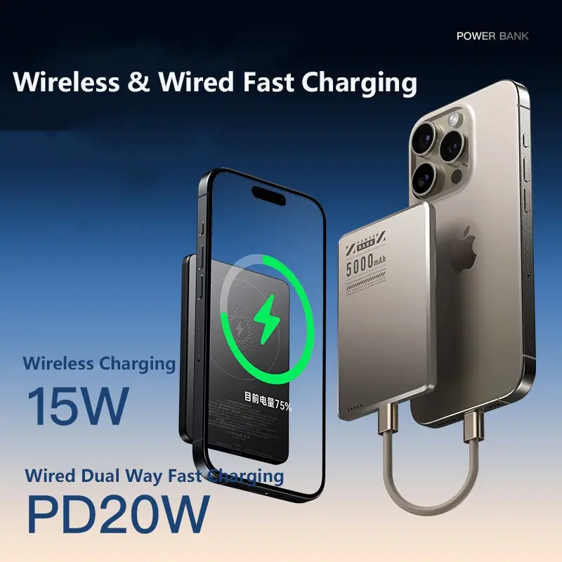 Magnetic Wireless Powerbank Qi 2.1 USB-C Fast Charging External Battery Pack for iPhone 12-17 Pro Airpods Watch Xiaomi  5000/10000mAh