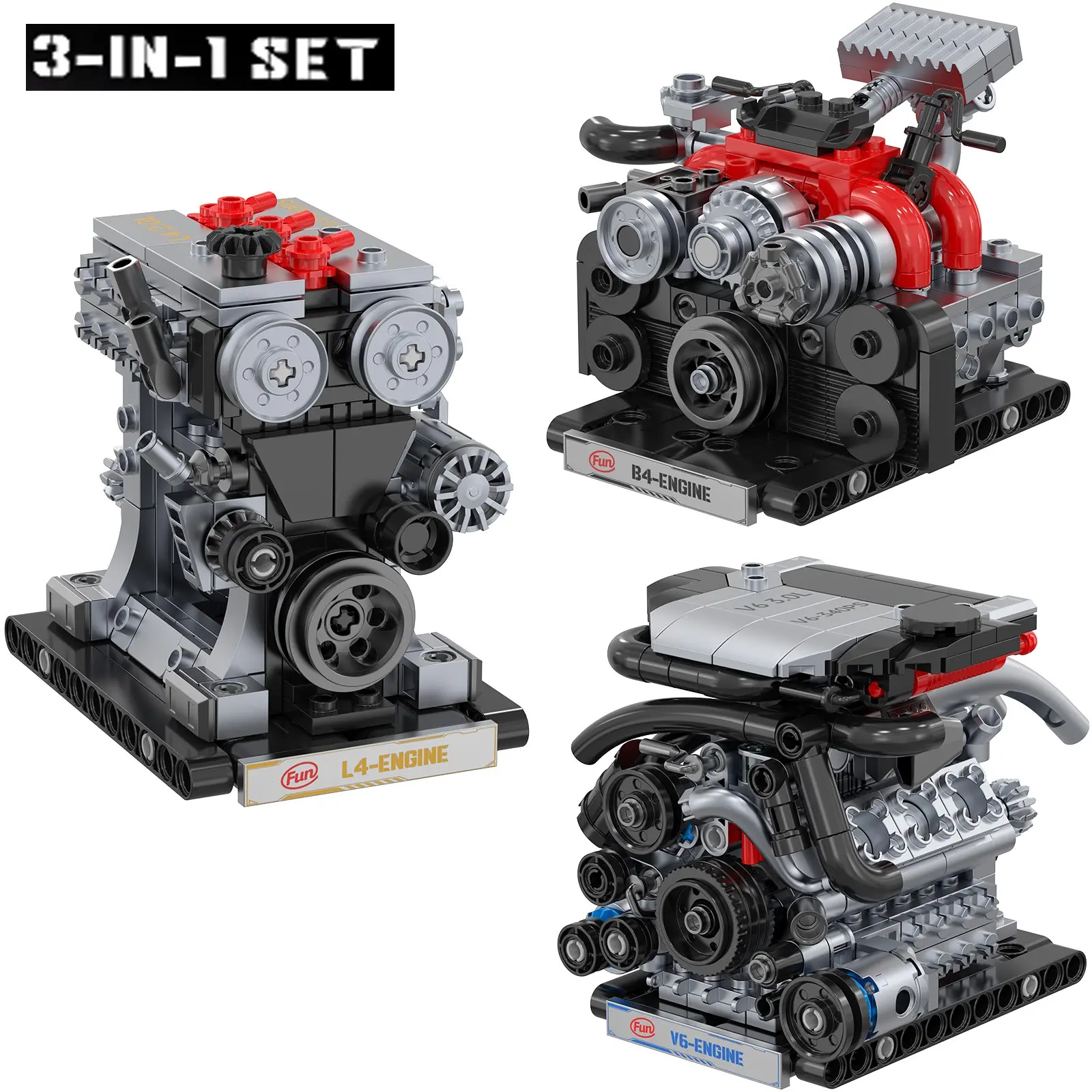 Toyota L4 Subaru B4 Audi V8 Engine Building Kit, Simulation Mechanical Blocks with Motor, Creative Building Set, Manual Operation, Suitable for Ages 14+, Unisex