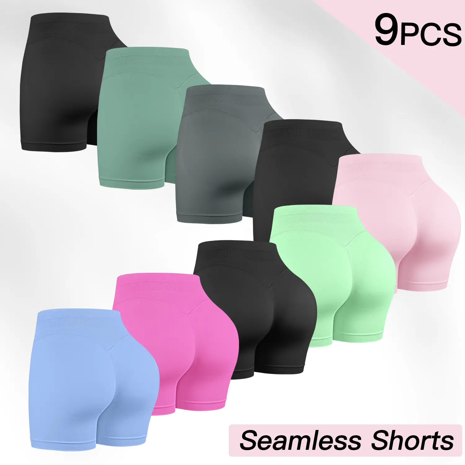 CHRLEISURE 9PCS Seamless Shorts BBL Shorts Women Workout Running Yoga Gym Shorts Fitness Athletic Exercise Activewear shorts sets for women