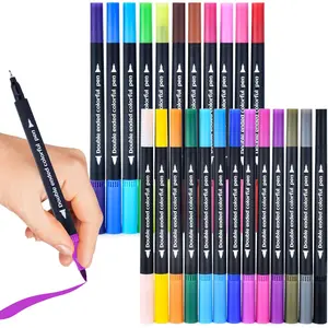 24 Colored Dual Tip Markers Fine & Brush Pens - No Bleeding, Coloring Markers for Adult, Sketching, Drawing, Journaling Art Marker Set
