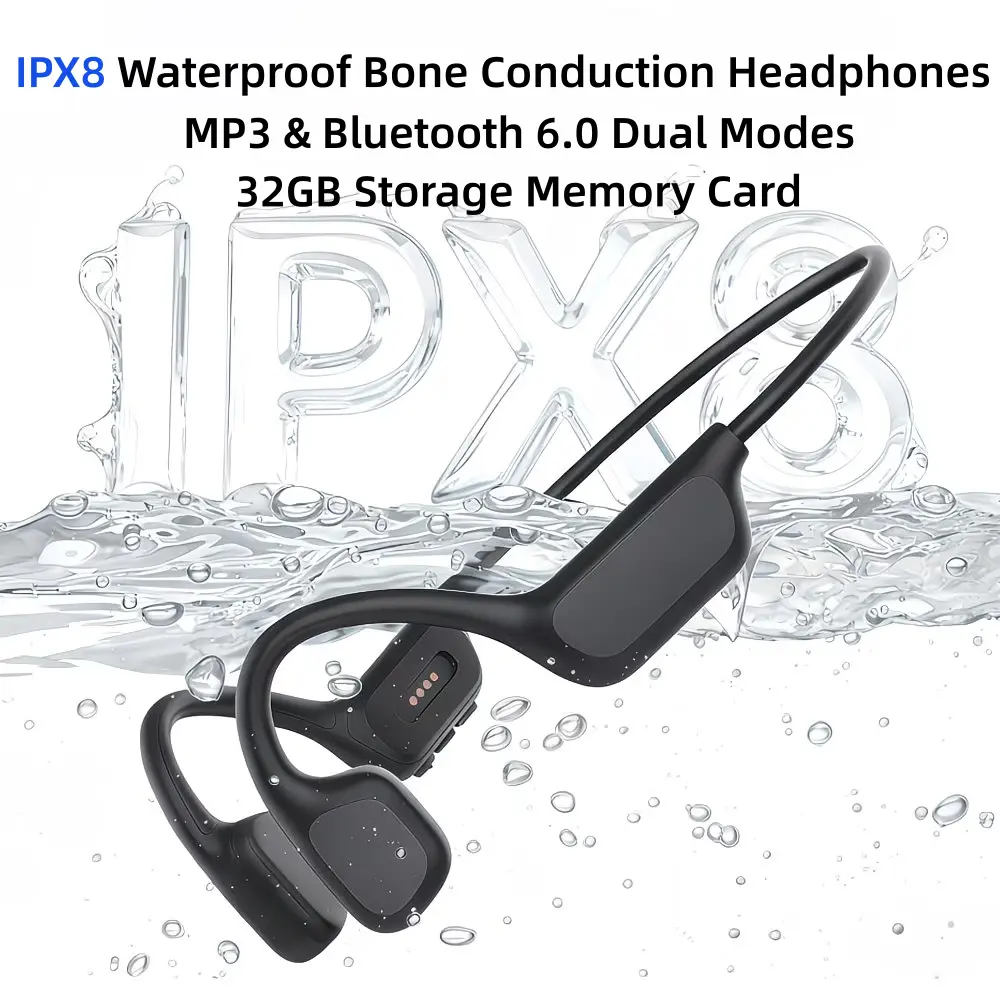 Swimming Headphones,SummerFinds,Bone Conduction Headphones Bluetooth 6.0, IPX8 Waterproof Open-Ear Headphones with 32GB Memory and MP3 Player, Flexible Neckband Sports Earphones for Swimming, Running, Cycling and Workouts