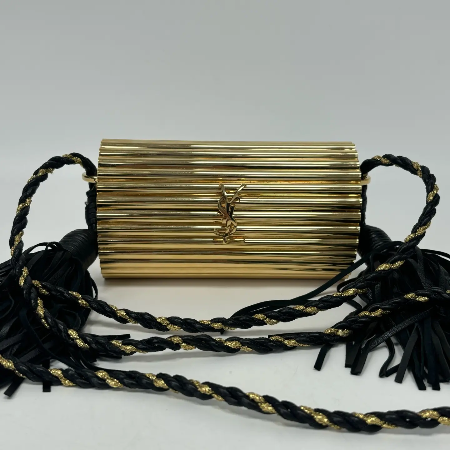 Pre-owned Yves Saint Laurent YSL Vintage Opium Vertical Stripe Metal Box Crossbody Evening Bag, 15cm, N 22974023, Crossbody Bags