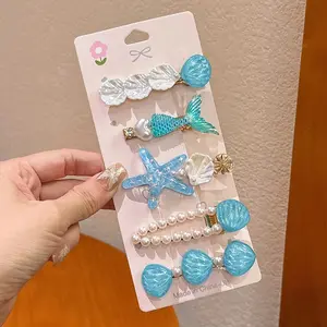 5pcs Mermaid Starfish Shell Hairpin Set Ocean Themed Colorful Mermaid Tails Starfish Shells Pearl Elements Cute Hair Accessories for Everyday Wear Themed Outfits
