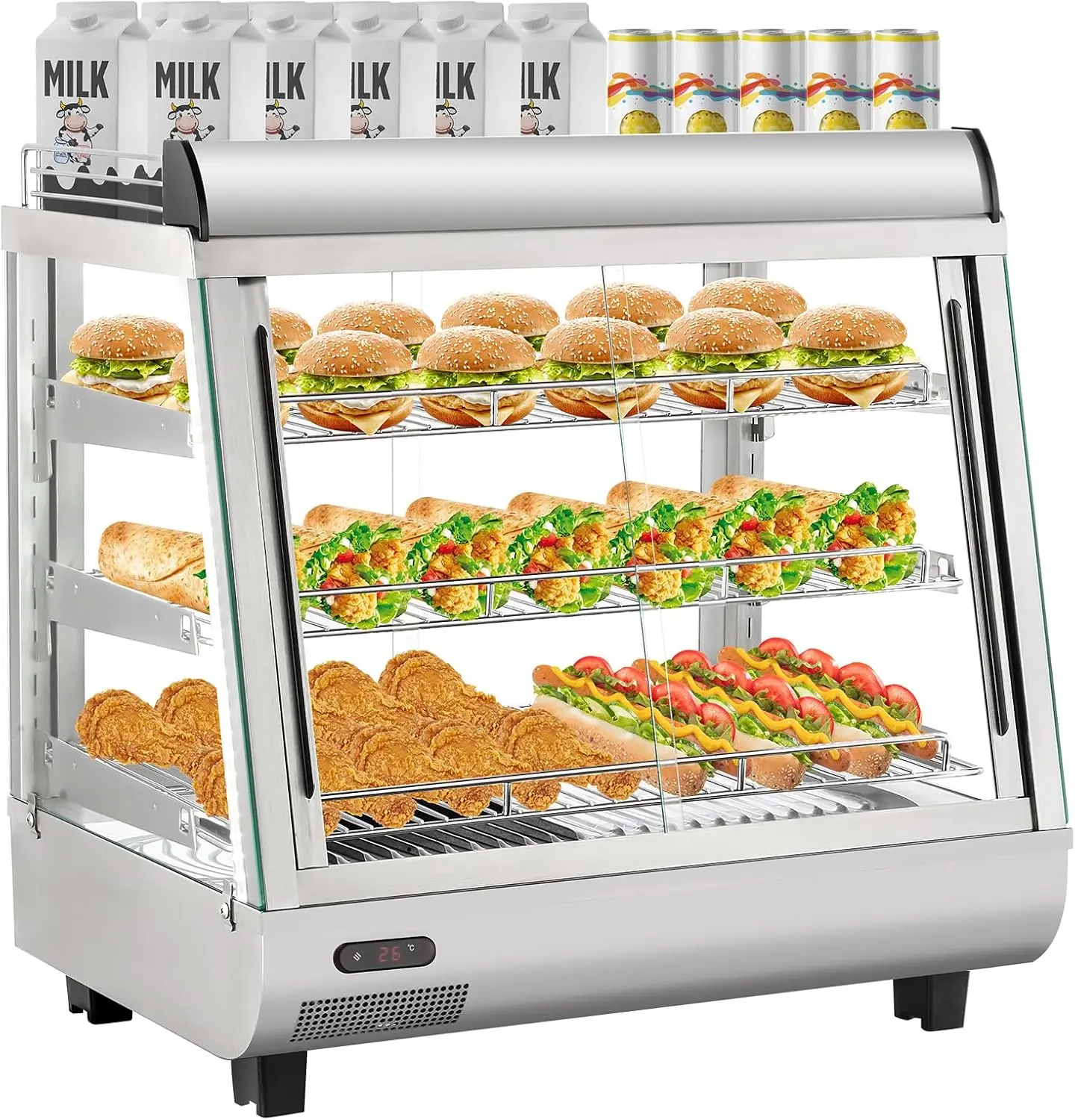 GAOMON Commercial Food Warmer Display Case, Countertop Warmer Display Case, Commercial Food Warmer with Adjustable Shelves, Glass Sliding Doors, 3 Tier Electric Heated Display Cabinet
