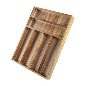 KITEISCAT Acacia Wood Silverware Organizer, Kitchen Utensil Drawer Organizer for Forks & Spoons, 6-Compartment Cutlery Tray, Flatware Holder