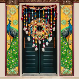 Peacock Pattern Door Hanging Banner, 1 Pair Colorful Door Decoration, Diwali Celebration Wall Door Banners for  Holidays  Festival Anniversary