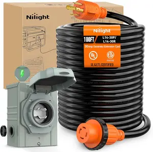 Nilight 30A 100FT Generator Extension Cord Power Inlet Box with Locking Connector 125/250V 7500W 10 Gauge STW ETL Listed 4 Prong L14-30P L14-30R Cable for RV Outdoor Use