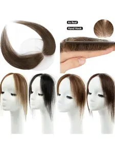 Frontal/Side Air Bangs Hairpiece for Women Human Hair Extension Hairline Loss Straight Tape in Human Hair Front Hairline Human Hair Toppers Replacement  Short Middle Parting Hair Style