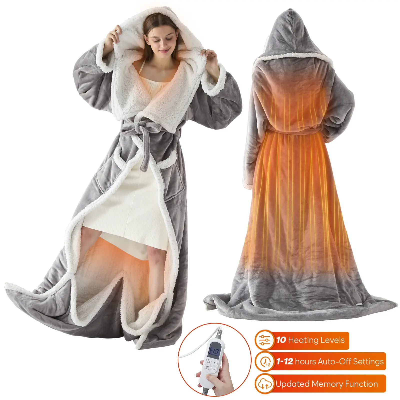 【Back to shcool】DOWNCOOL Wearable Electric Heated Blanket with Sleeves & Hood & Foot Pockets Flannel Sherpa Blanket for Adults Heated Blanket with 1-12 Hours Auto-off & 10 Heat Settings 50x70 Inch electric heating for Bedroom Home#homeessentials