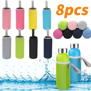 8 Pack Water Bottle Sleeve 550ml Neoprene Carrier Insulated Non Slip Protective Glass Bottles Cover for Cool or Hot Drinks, Colorful